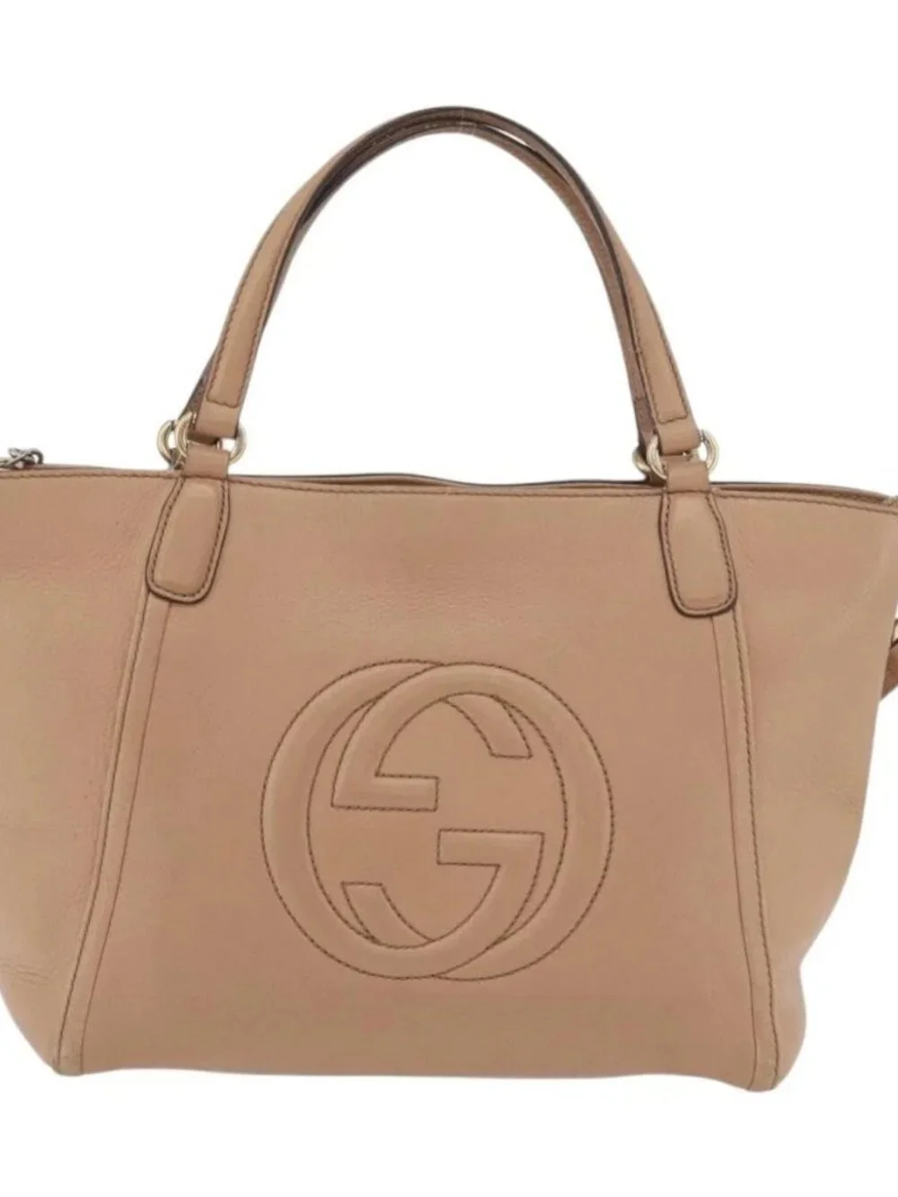 GUCCI Soho Interlocking Hand Bag Leather 2way Gold Beige 369176 Auth ka3592